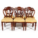 A set of six Victorian style mahogany balloon back dining chairs, with triple arched backs,