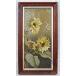 F Philp, oil on tin, Sunflowers, signed and dated 1897, framed,