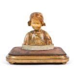 A marble bust, of a girl, indistinctly signed to back, on giltwood base (damages and repairs,