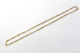 A yellow metal 18 inch Figaro chain, bolt ring clasp. Hallmarked 9ct gold.