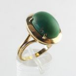 A yellow metal ring with green cabochon. No hallmark - stamped 750. Size M