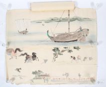 Three Japanese ink and watercolour pictures, late 19th century,