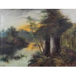 J Cole, Wooded river scene, signed lower right, oil on canvas, repaired,