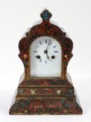 19th century French simulated boulle work striking mantle clock, with ebonised scroll-shaped case,