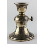 A George V novelty silver inkwell cum candlestick, of waisted form,