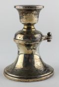 A George V novelty silver inkwell cum candlestick, of waisted form,