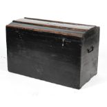 A 19th century ebonised domed top travelling trunk, the top with coopering,