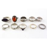 A collection of ten rings of variable designs. Most are marked or hallmarked for silver 925.