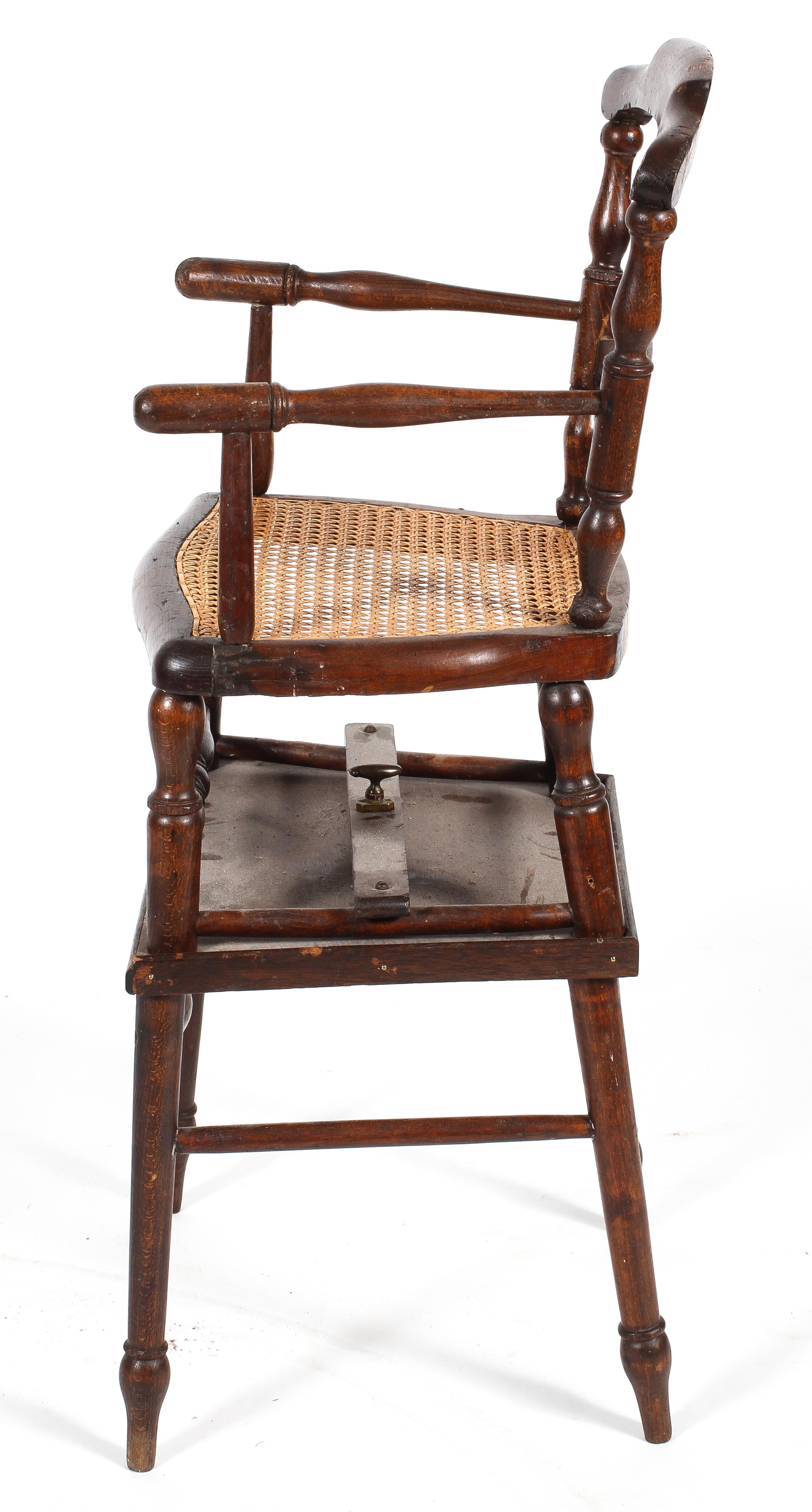 A child's highchair with turned arms and caned seat, - Image 2 of 2