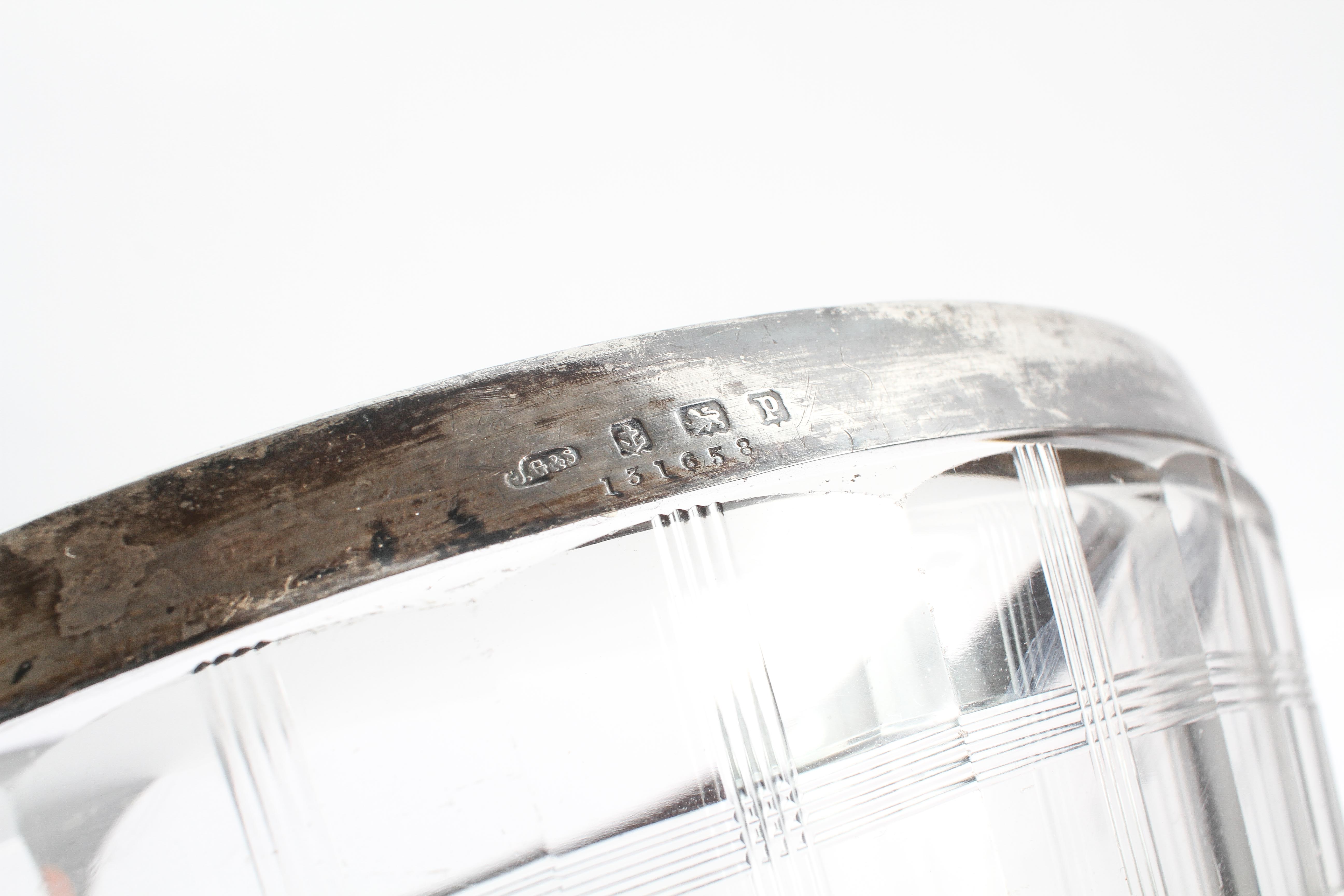An Edwardian silver-mounted cut glass bowl, panel cut and cut with linear bands, - Image 2 of 2