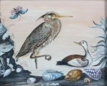 Robert Morris in the manner of Samuel Dixon, Common Heron and Painted Duck with Shells,