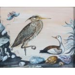 Robert Morris in the manner of Samuel Dixon, Common Heron and Painted Duck with Shells,