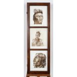 Shirley Blake, set of three framed watercolour portraits of Native Americans in sepia,