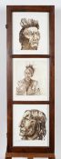 Shirley Blake, set of three framed watercolour portraits of Native Americans in sepia,