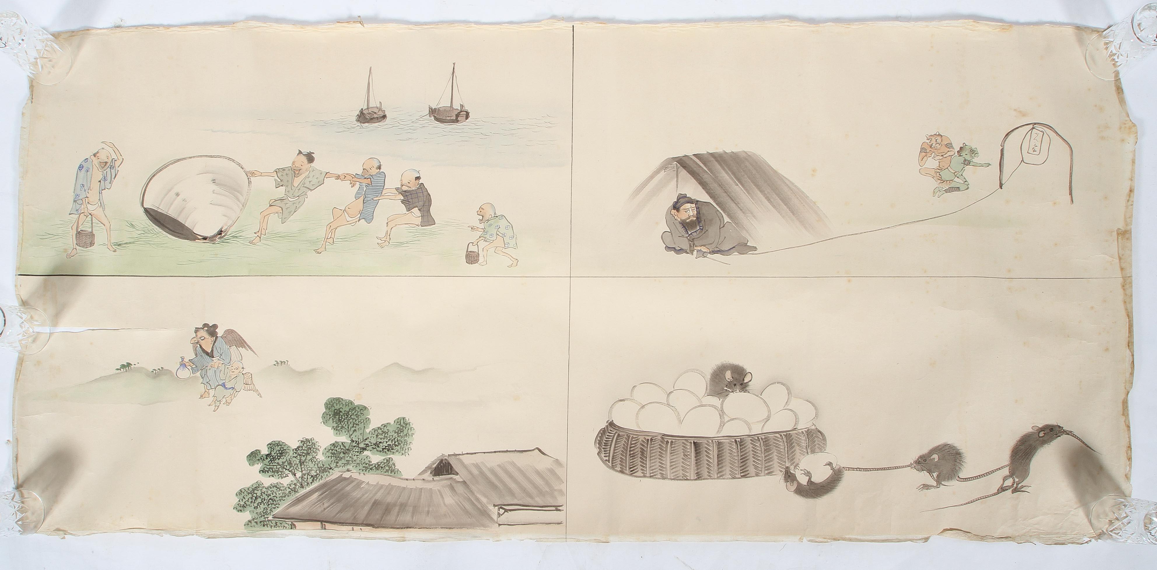 Three Japanese ink and watercolour pictures, late 19th century, - Image 2 of 3