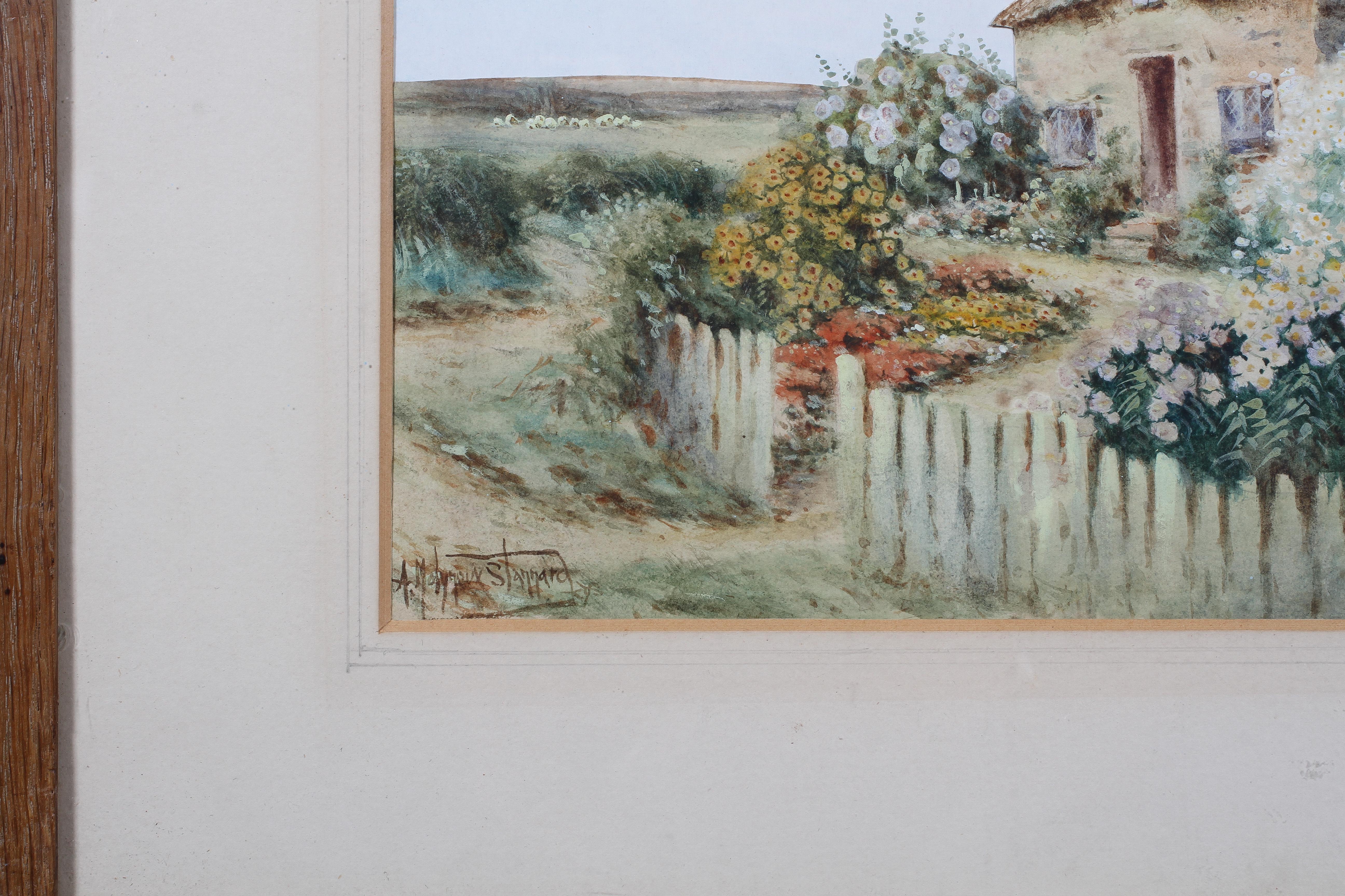 Alexander Molyneux Stannard (1898-1975), watercolour of a cottage and flower garden, - Image 3 of 4