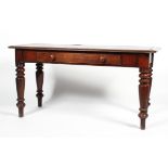 A Victorian mahogany desk on turned supports,