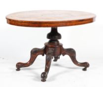 A Victorian walnut tilt-tip breakfast loo table, mid 19th century,