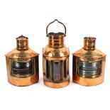 Three copper ships lanterns, comprising an example named for PORT, another for STARBOARD,