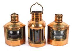 Three copper ships lanterns, comprising an example named for PORT, another for STARBOARD,