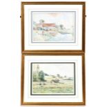 20th century school, Watermill and Hay Making, a pair of watercolours,