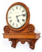 A golden oak cased Fusee wall clock, the enamelled dial named for G.W. Barker/Chiswick
