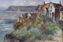 J Ulric, Walmsley, Coastal Village Scene, oil on canvas, signed and dated 1909 lower right,