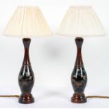 A pair of Japanese cloisonne and turned vase lamp bases, late 19th/early 20th century,