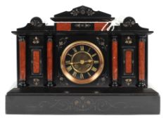 A Victorian slate mantle clock, late 19th century, of architectural temple form,