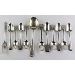 A collection of silver flatware, to include a set of four Georgian teaspoons,
