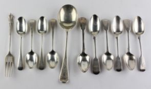 A collection of silver flatware, to include a set of four Georgian teaspoons,