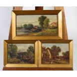 H Harris, three rural landscapes, oil on canvas, within giltwood frames, each signed,