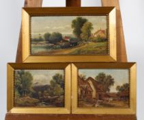 H Harris, three rural landscapes, oil on canvas, within giltwood frames, each signed,