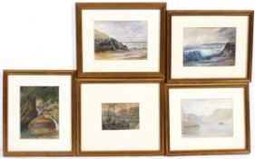 Early 20th century school, Five river, land or seascapes, watercolour,