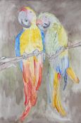 20th Century School Two Parrots, watercolour, indistinctly signed,