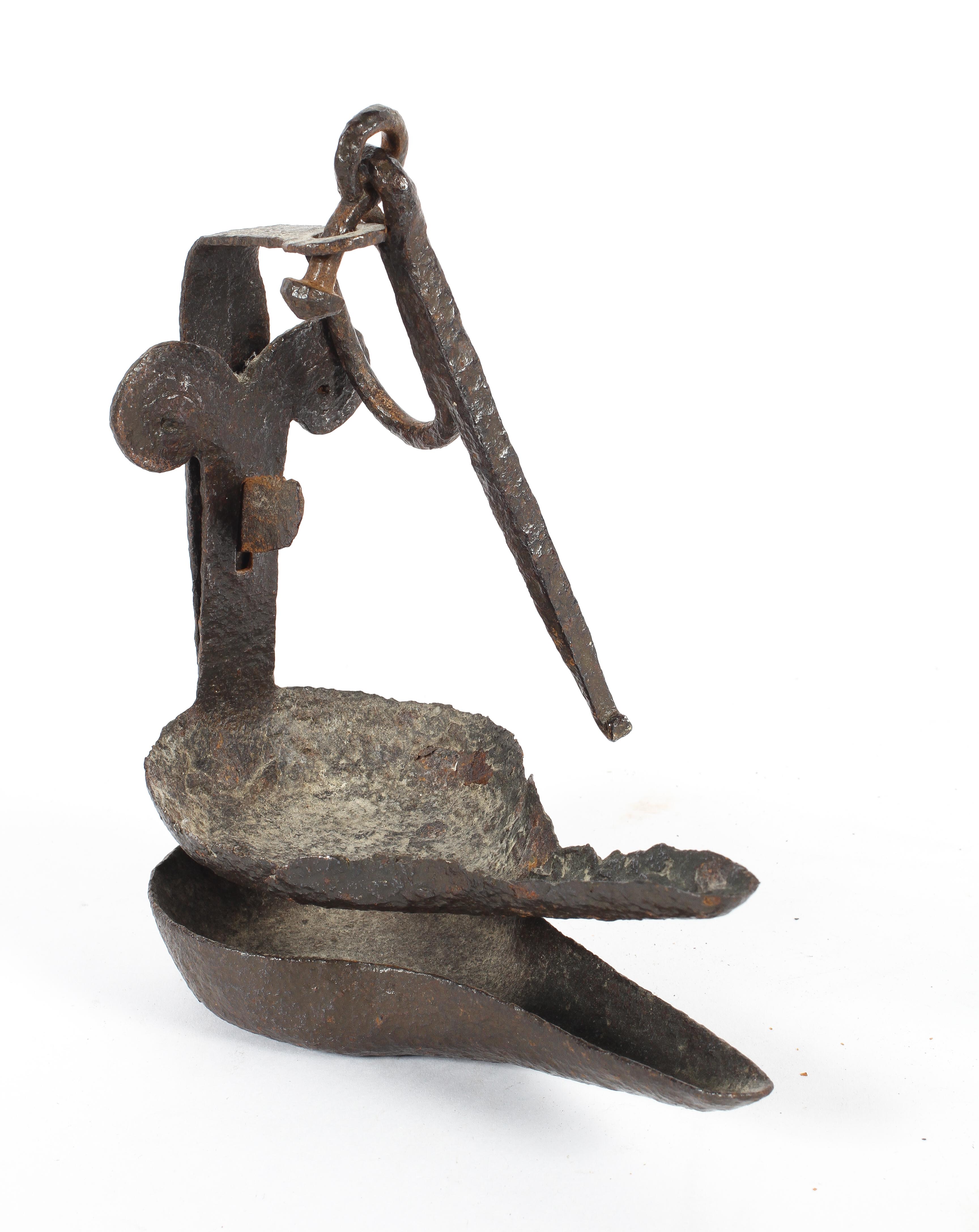 An antique wrought iron 'Whale' oil lamp, - Image 2 of 2