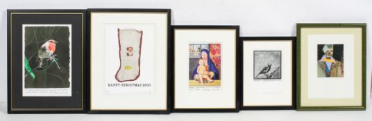 A collection of five signed Peter Blake Christmas cards, including two from limited editions,