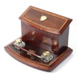 A mahogany and brass mounted stationery box and inkstand, inlaid with satinwood stringing,