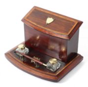 A mahogany and brass mounted stationery box and inkstand, inlaid with satinwood stringing,