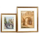 Initialled G H S, North Porch, Church Southwell, watercolour, titled and initialled lower right,