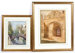 Initialled G H S, North Porch, Church Southwell, watercolour, titled and initialled lower right,