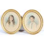 Edith Scammell, Viola and Laurie, a pair of child portraits, pencil and colour,