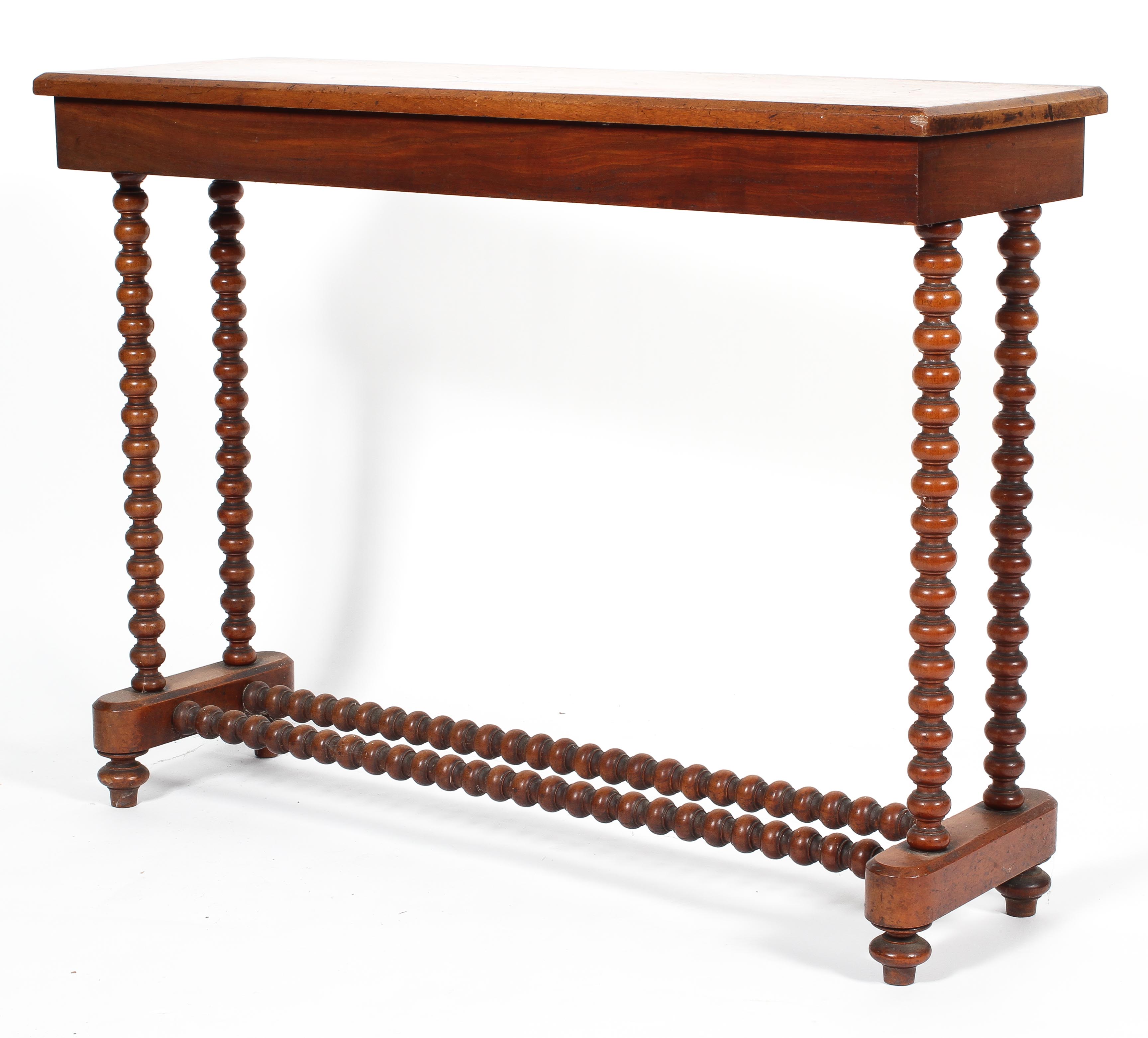 A Victorian walnut barley-twist rectangular side table, raised on twin end twist supports,