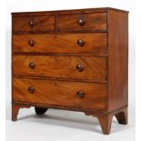 A Victorian mahogany chest of drawers, comprising two short and three graduated long drawers,