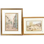 Possibly G Feurs, Continental street scene with figures, watercolour, signed lower left,