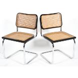 After Marcel Breuer, a pair of cantilever chairs with tubular chrome frame, caned seat and back,