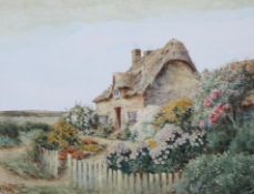 Alexander Molyneux Stannard (1898-1975), watercolour of a cottage and flower garden,