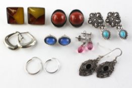 A collection of eight pairs of earrings of variable designs.