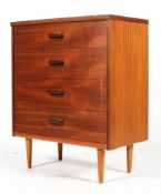 A mid-century teak chest of four drawers, on tapering legs,
