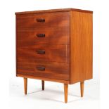 A mid-century teak chest of four drawers, on tapering legs,